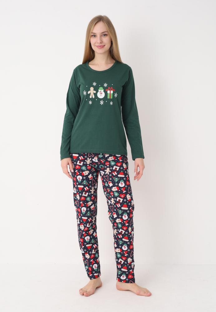 Pijama dama Craciun,maneca lunga si pantaloni lungi,imprimeu figurine festive, En-gros